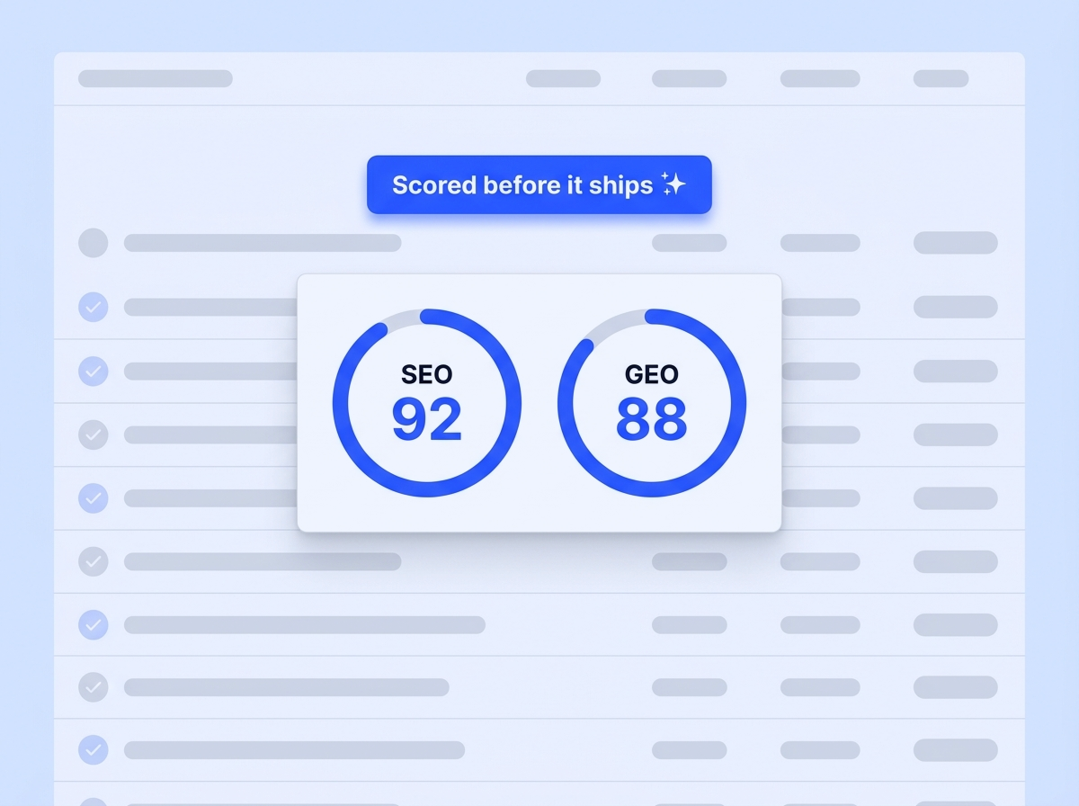 Sonarvue article score card with SEO and GEO gauges