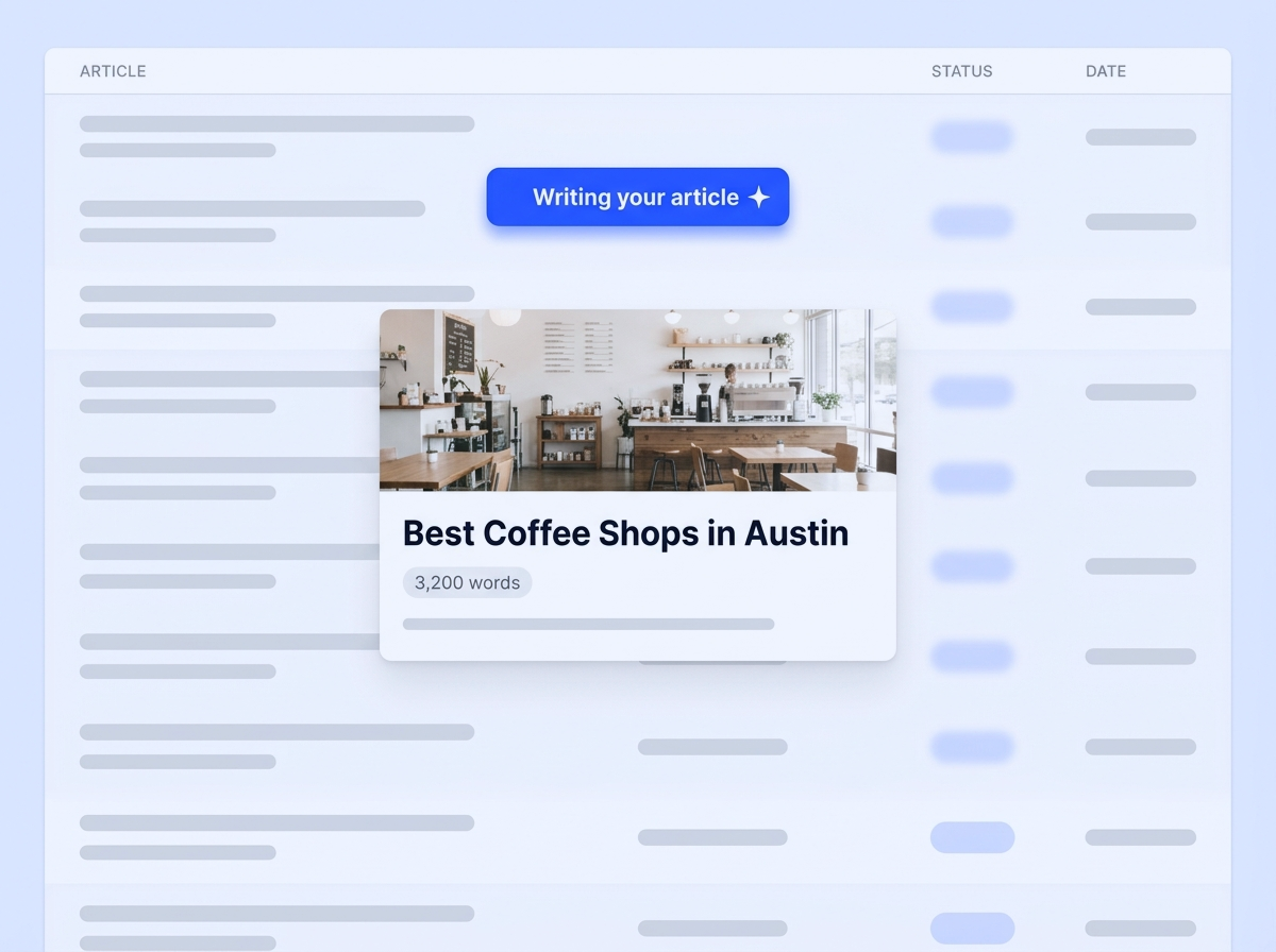 Sonarvue content calendar with published, queued, and generating articles